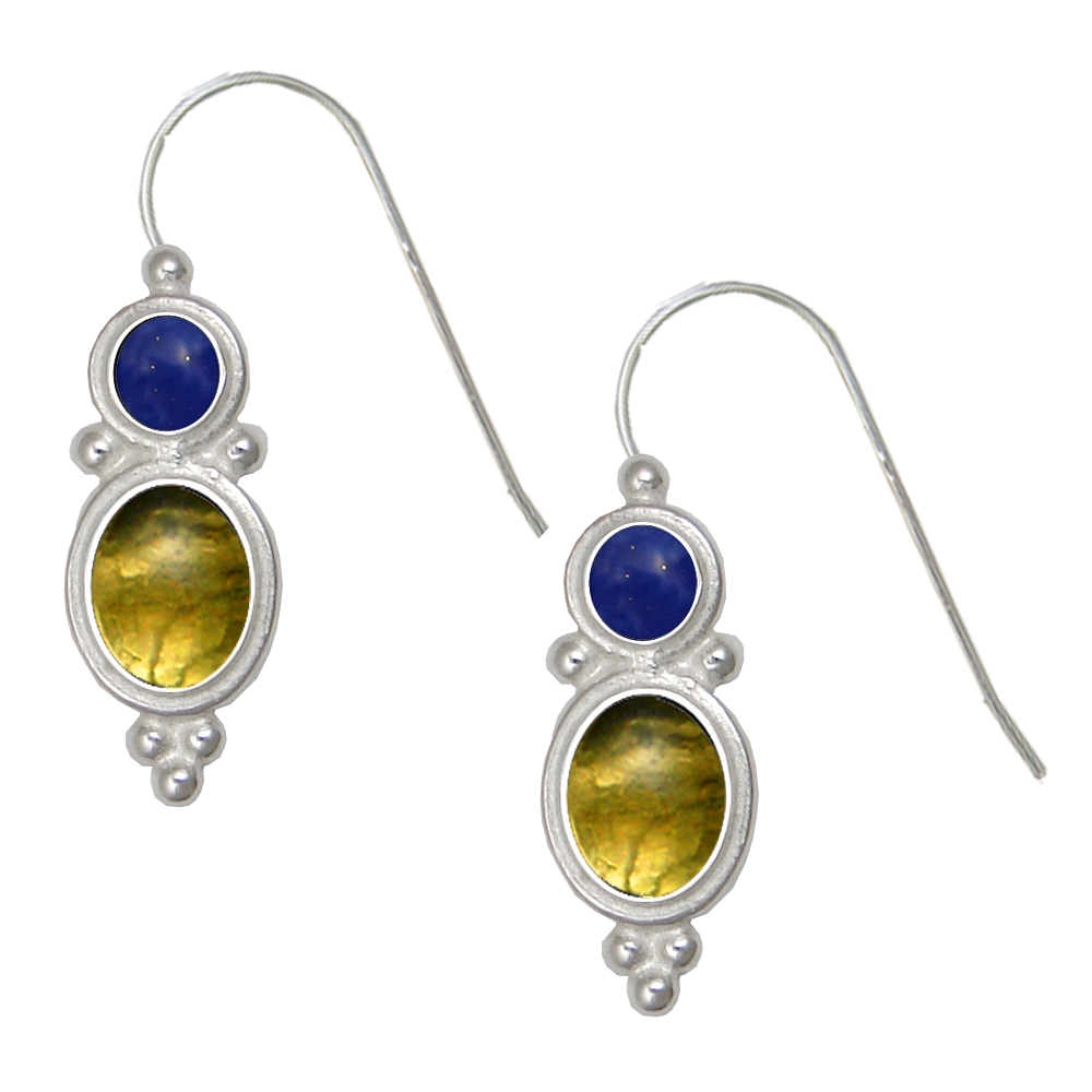 Sterling Silver Drop Dangle Earrings Citrine And Lapis Lazuli